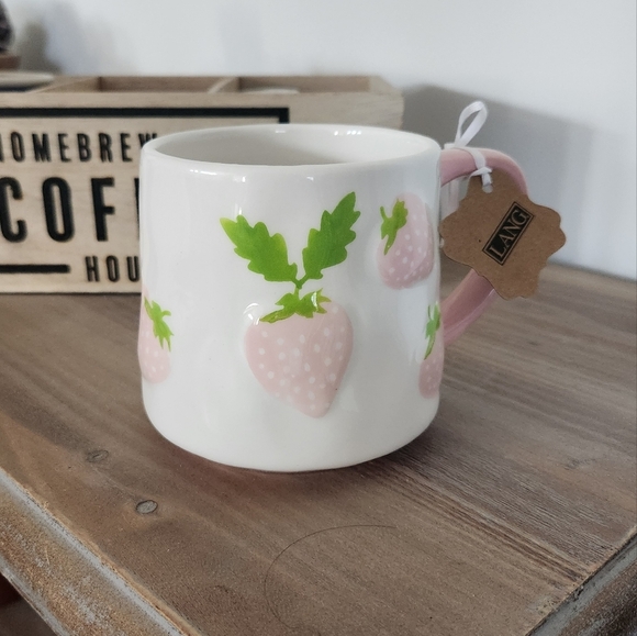 Lang Strawberry Coffee Mug NWT - hand painted, features strawberries, cup office - Picture 13 of 15